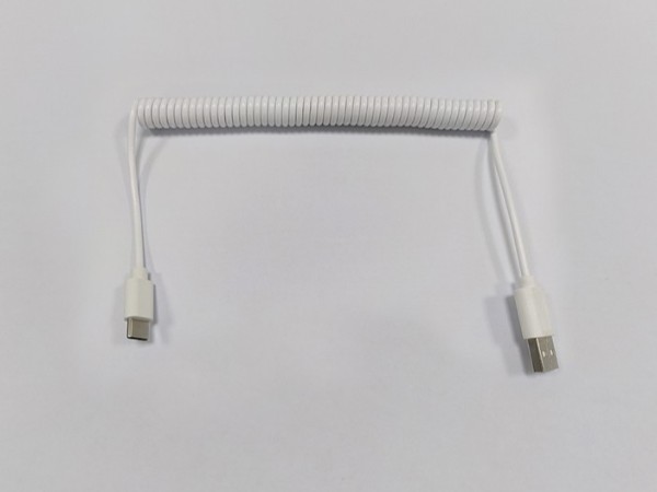 白色USB/Type-C彈簧充電線，PU環(huán)保膠料